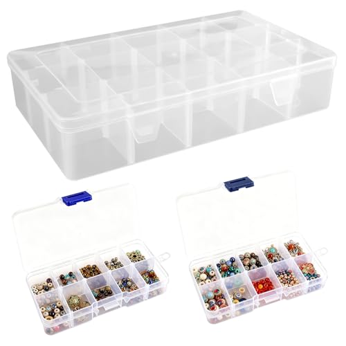 3 Stück Plastik Sortierbox, Aufbewahrungsbox mit 10/15 Verstellbaren Fächern, Sortierboxen für Kleinteile, Sortierkasten Kleinteile, Sortierbox Klein, für Zubehör Perlen Schmuck Ohrring Nähfäden