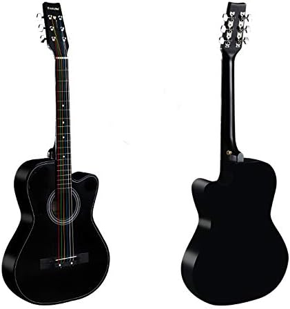 38 inch Acoustic Guitar Beginner Set, All Wood Cutaway Acoustic Guitar Starter Kit w/Gig Bag, Strap, Capo, A Pack of Extra Strings, 2 Picks - Glossy Black