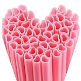 Hooqict 50pcs Pink Heart Shaped Straws Cute Plastic Drinking Heart Straws Disposable for Valentines Day, Galentines Day Decorations, Wedding, Bachelorette, Birthday, Bridal Shower, Pink Party Supplies