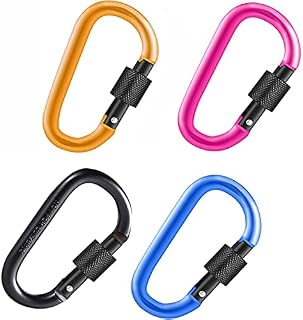 Aluminum Alloy D-Ring Locking Carabiner Clip Keychain Hook Clips Locking Carabiner Hiking Clips with Screw Gate Lock Heavy Duty for Outdoor, Camping, Hiking, Traveling, Fishing, Backpack