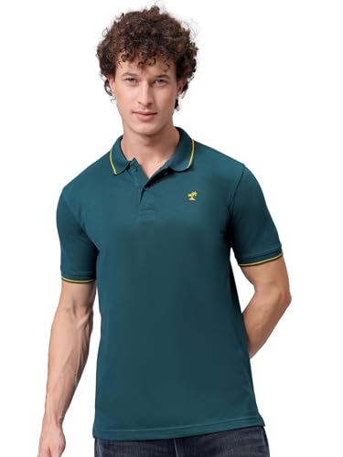 Image of The Indian Garage Co Men Slim Fit Solid Polo Neck Half Sleeves Tshirt