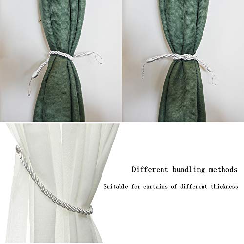 Bel Avenir Curtain Ropes Tiebacks Tie-Backs, Curtain Handmade Holdbacks With 2 Metal Screw Hooks - White 2 Pack #TOP4