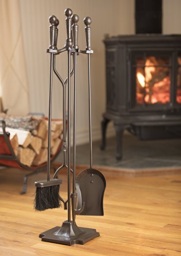 Uniflame F-1634 5 Piece Fireset with Ball Handles and Pedestal Base, Bronze