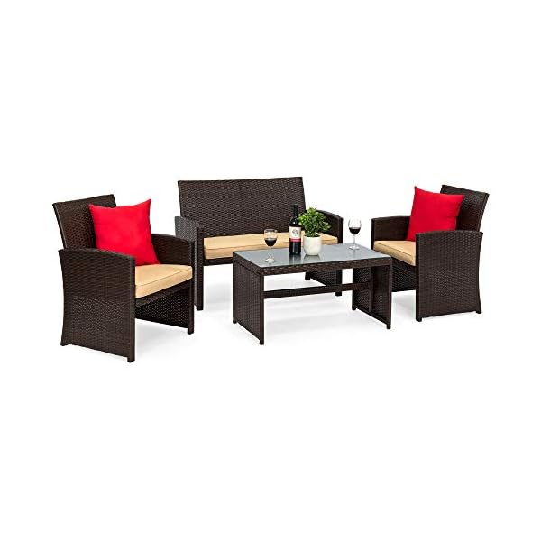 Best Choice Products 4-Piece Outdoor Wicker Patio Conversation Furniture Set for Backyard w/Coffee Table, Seat Cushions - Brown/Beige