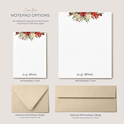 Personalized Holiday Red And Gold Flowers Womens Note Pad Stationery, Christmas Notes - Poinsettia Notepad #TOP1