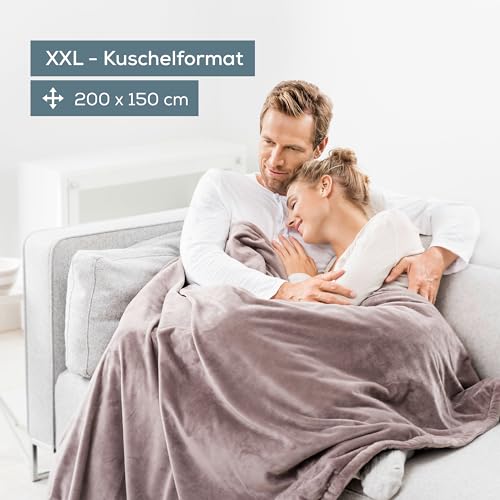 Beurer HD 150 XXL Heizdecke, elektrische Wärmedecke mit Abschaltautomatik, 200 x 150 cm, 6 Temperaturstufen, maschinenwaschbar, Kuscheldecke, taupe