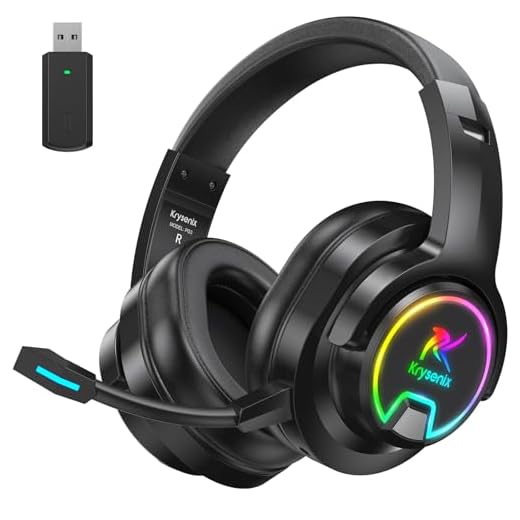 Krysenix PG3 Gaming Headset Wireless für PS4, PS5, PC, Mac, Switch, 48H 2.4GHz Gaming Headset mit Noise Cancelling Mikrofon, Kabelloses Bluetooth Headset mit LED-Lichtern, Surround Sound (Schwarz)