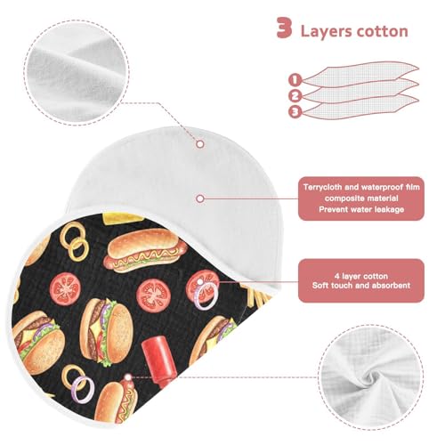 J JOYSAY Hamburger Hot Dog Black Baby Burp Cloths for Boys Girls Large 22''x11'' Cotton 4 Layer Burp Clothes Set for Babies Newborn one sizex43