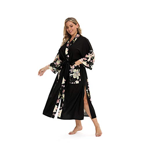 Image of Applesauce - 808V - Plus Size Women's Kimono Long Robe - Vintage Floral (One-Size fits most US 1X 2X 3X)