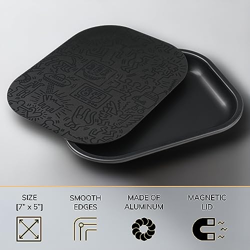 Black Rolling Tray Set with Magnetic Lid 7"x5" - Smoking Accessories by Gray Oval - Image 4