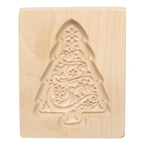 sourcing map Wooden Cookie Mould 3.94 x 3.15 Wooden Cookie Biscuit Mould Christmas Tree Carved Baking Cookie Tool Biscuit Press Stamp