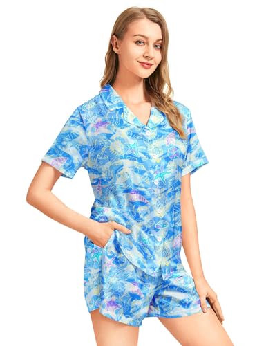 Image of Women's Pajama Sets Funny Pajamas for Women Set Comfortable 2 Piece Button Down Tops & Shorts Sleepwear Short Sleeve