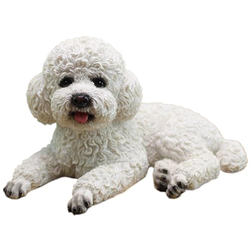 Statue de chien en résine blanche couchée 14 cm pour déco