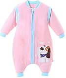 Luyusbaby Early Walker Removable Sleeve Baby Wearable Blanket with Feet, Pink, Thick, Large