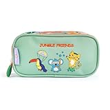 Milk&Moo Jungle Friends Trousse à crayons - Double compartiment, durable et légère, design amusant pour enfants et adultes, multicolore, matière : 100 % polyester
