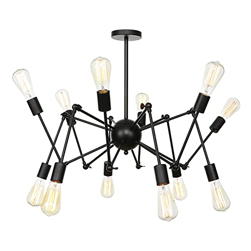 Lustre noir HNVBDOPAE avec bras oscillant réglable et 12 lumières incluses
