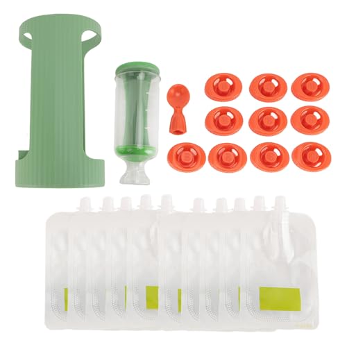 Fruktklämstation babymat klämstation för hemmagjord babymat plast fruktpuré babymat påse fyllningsmaskin med 10 st 118 ml påsar (grön)