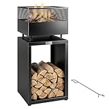 Outsunny Feuerschale 39 x 39 x 87 cm Feuerstelle mit Holzlager Kohlegitter verstellbaren Füßen, Feuerschalen Feuerkorb für Garten, Balkon Terrasse, Outdoor BBQ Camping Schwarz