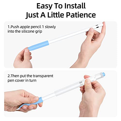 Image of Compatible with Apple Pencil 1st Generation Case, Non-Slip Silicone Case, [with 10 Silicone Nib Sleeves] for Apple Pencil 1st Generation. (Sky Blue)