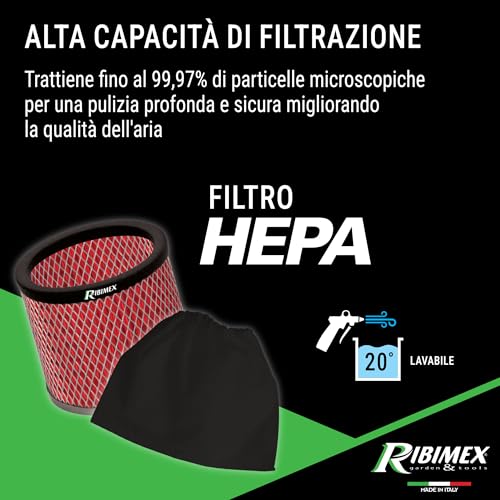 Ribimex Aspiracenere Elettrico Cenehot Serie Pro per Ceneri Calde fino a 40 Gradi, con Filtro HEPA Speciale, Bidone da 25 L, Potenza 1200 W, Ideale per Stufe, Caminetti e Barbecue - PRCEN005 - 5