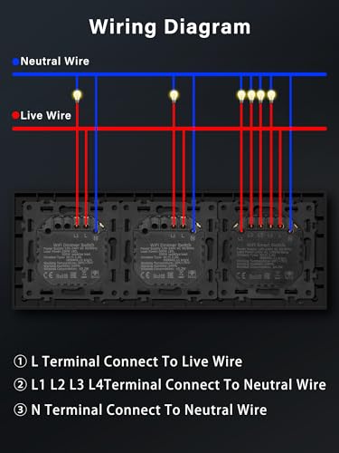 BSEED Smart Lichtschalter mit Doppel WIFI Dimmer Schalter,LED Dimmschalter Unterputz,Kompatibel mit Alexa&Google Home,Smart Zeitpläne,4 Fach 1 Weg Wlan Wandschalter Schwarz(Neutralleiter Erforderlich)