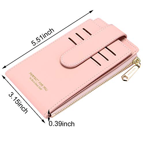 Image of Badiya Slim Women Wallet RFID Blocking Bifold Compact 9 Card Slots Holder Wallets Soft Leather with Zipper Coin Pocket 2 ID Window
