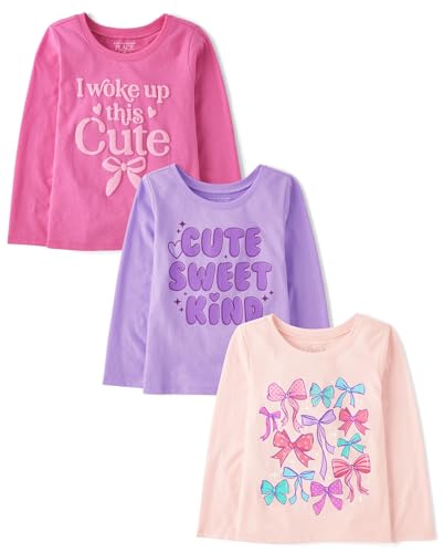 The Children's Place Girls' and Toddler Assorted Everyday Long Sleeve Graphic T-Shirts,multipacks