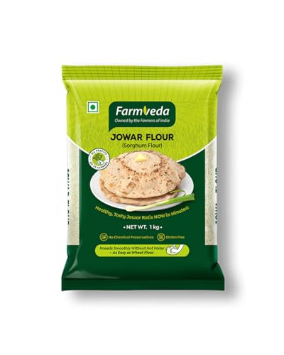 Image of Farm Veda Jowar Flour (Sorghum Flour) - 3 Kg | Millet Flour | Gluten-Free | High Protein | 100% Natural | Kneads Smoothly Without Hot Water | Ready in Minutes