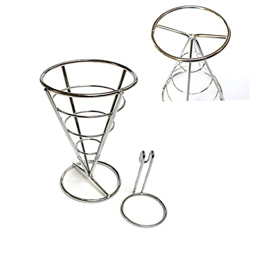 NAMOARLY 2pcs Metal Wire Basket Stand Holder for Fries Food Cone Display with Sauce Dipper for Appetizers Kitchen Restaurant and Party Use Construction