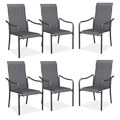 VICLLAX Stackable Patio Chair Set of 4, Lawn Chairs with High Back, Outdoor Dining Chairs for Outside, Poolside and Garden, Dark Grey