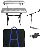 Rockville Z55 Bundle: Z-Style 2-Tier Keyboard Stand with Travel Bag, ZMS Microphone Boom Attachment, iStand 22 Tablet Holder for Mic Boom Arm, 3-items
