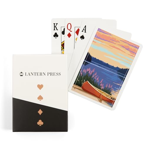 Lantern Press Canoe and Lake, Baraja de 52 Cartas tamaño Póker