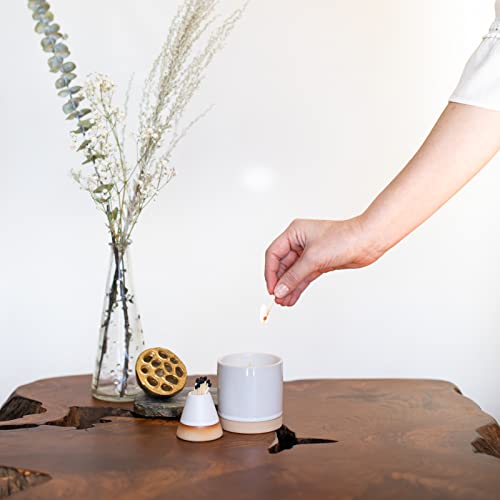Decorative Ceramic Match Holder With Striker. For Kitchen, Fireplace & Bathroom. Cute Modern Matchstick Storage Jar For Lighting Candles & Burning Incense. Great Household Gift. White & Tan Conical #TOP3