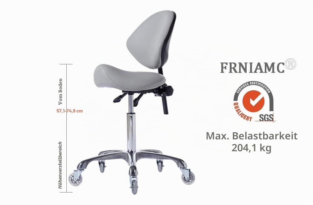 Hydraulischer Sattel mit Rollen verstellbar - Robust (204 kg) - für Schönheitssalon, Massage, Klinik und Büro - Grau
