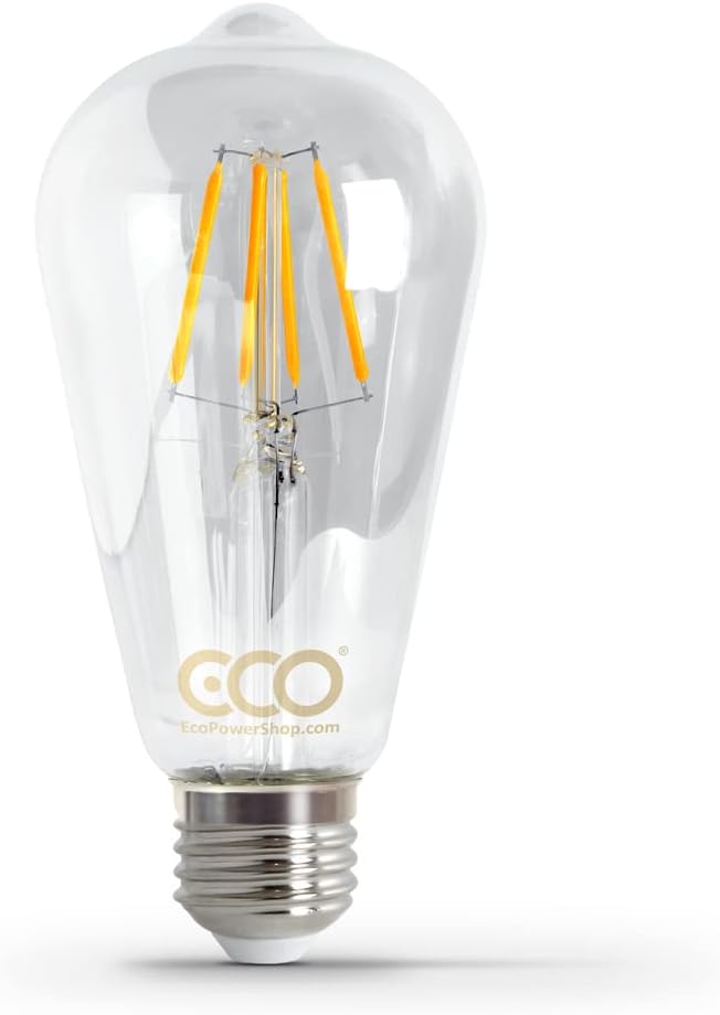 ECO Vintage LED Edison Light Bulb, ST64 Pear Shape, E27 Screw, Clear Glass, 40W Equivalent, 4W LED, 470 Lumens, Warm White 2700K, 25000hrs Lifetime, Non-dimmable Version.
