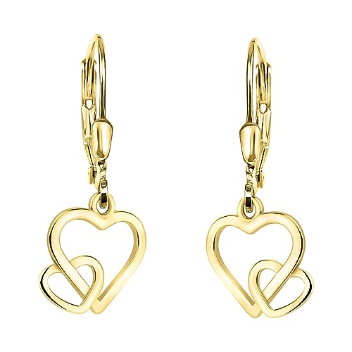 Boucles d'oreilles pour femme en argent 925 pendantes cœur double bijoux tendance