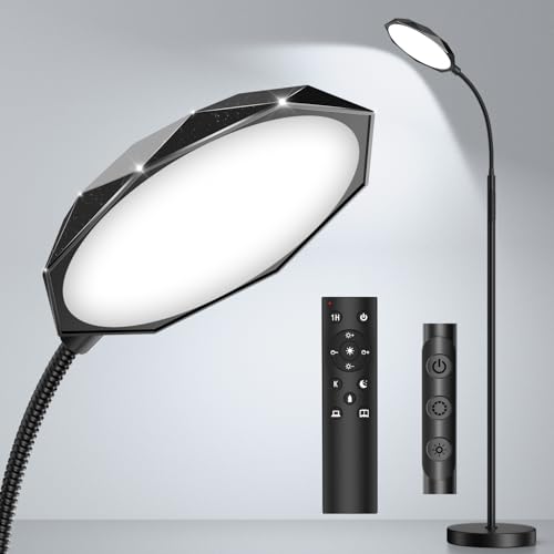 PACOVY Floor Lamp, Adjustable Height Floor Lamps for Living Room Bedroom, Diamond-Surface, Remote & Touch Control, Dimmable Gooseneck Tall Stand Reading Lamp Light for Office Craft, Deep Black