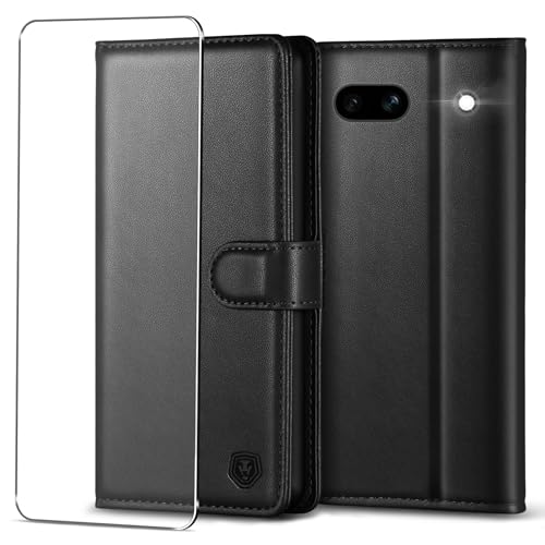 Kuafcase for Google Pixel 7a Case with 1 Screen Protector, 4 Card Slots Magnetic Closure Kickstand Shockproof Phone Case for Google Pixel 7a - Black