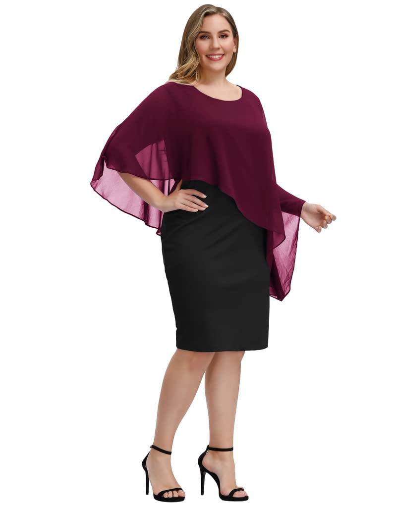 Hanna Nikole Damen Große Größe Chiffon Cape Cocktailkleid Knielang Abendkleid mit Overlay