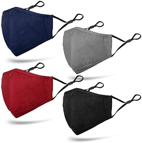 4 Color Business Bandanas Washable with Adjustable Ear Loops Cotton Cloth for Men/Women(4PC+8f)
