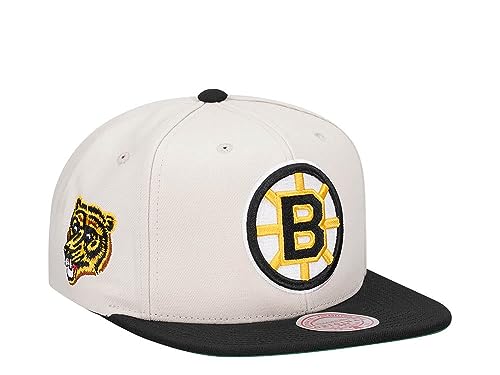 Casquette Bruins Mitchell & Ness vintage blanc cassé snapback ajustable pour passionnés de hockey NHL