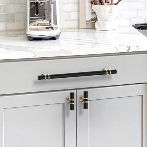 9BUILD EU0044 Pack of 10 Cabinet Handles Black Gold Hole Spacing 192 mm Handles for Kitchen Cabinets Knurled Furniture Handles Kitchen Cabinet Door Handles - Image 2