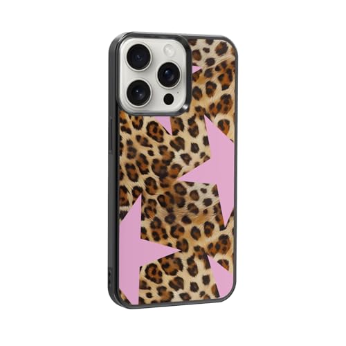 qizjio Pink Cheetah Print Phone Case Shockproof Protective Leopard Y2K Star Phone Cover for iPhone 15 Pro