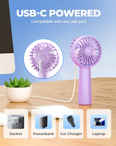 Hssio Portable Handheld Fan, Mini Desk Fan 1800mAh, 3 Speeds, Ultra Quite, Up to 8H Long Use Time, Small Personal Cooling Fans Makeup Lash Fan for Women Girls, Lightpurple - Image 5