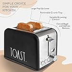 Rae Dunn Toaster, Stainless Steel 2 Slice Square Toaster, Wide Slot with 5 Browning Levels, with Bagel, Defrost and Cancel Options (Black) - Image 3