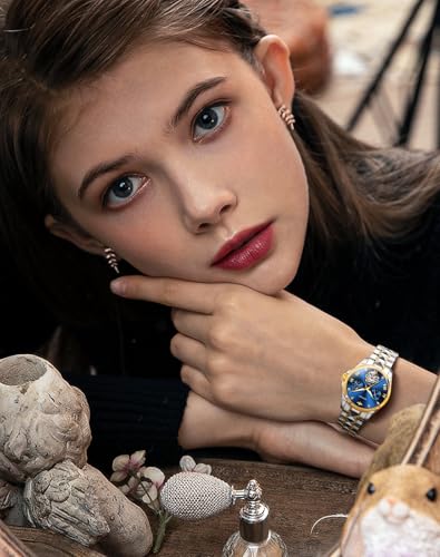 OUPINKE Women Automatic Watches Luxury Diamond Flywheel Two-Tone Stainless Tungsten Steel Band Moon Phase 24 Hours3