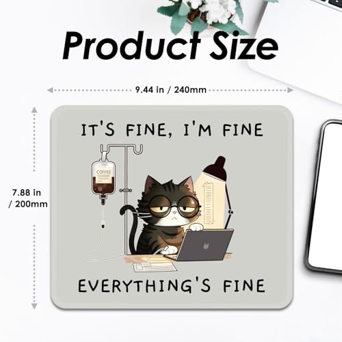 Image of FROGIGO Mouse Pad with Stitched Edges - Funny Cat Mousepad for Women, 9.25 x 7.75 inch Washable Square Desk Pad, Non-Slip Rubber Base, Office Home Laptop Accessories - Overworked Kitty
