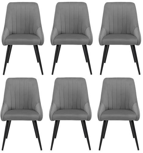 Image of Finch Fox Morris Velvet Dining Chair for Living Room, Bedroom, Home Office with Black Metal Legs in Dark Grey Color (Set of 6)