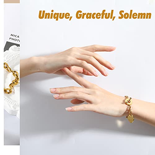 Emibele Heart Charm Bracelet for Women, Bible Verse Bracelets Stainless Steel 18K Gold Plated Bracelet Love Pendant Link Chain OT Clasp, Birthday Christmas Jewelry Gift for Mother Her, Gold - Image 2