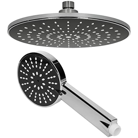 ECD Germany Regendusche Duschkopf Handbrause Set, aus Edelstahl, Schwarz/Silber, Rund, Anti-Kalk Düsen, Duschbrause Brausekopf Regenduschkopf Einbauduschköpfe Überkopfbrause Dusche Regen Duschset Cover